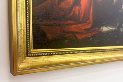 Itália Toscana Florença, Galeria Uffizi: A Anunciação, Pintura de Leonardo da Vinci (1452-1519), Óleo sobre madeira, ca. 1472-1475, 98x217 cm