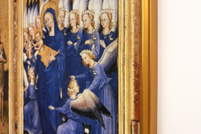 Ricardo II apresentado à Virgem e à Criança por seu padroeiro São João Batista e pelos Santos Eduardo e Edmundo, c.1395-99 (têmpera de ovo em carvalho)