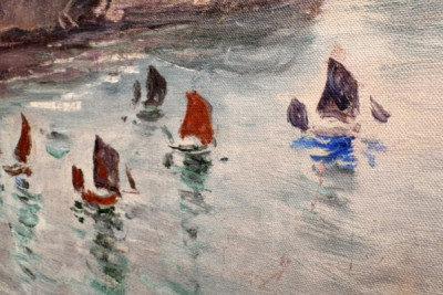 Etretat, Porte d&39;Aval: barcos de pesca que saem do porto