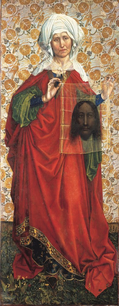 Santa Verónica, c.1428-30 (técnica mista sobre madeira de carvalho) de Master of Flemalle