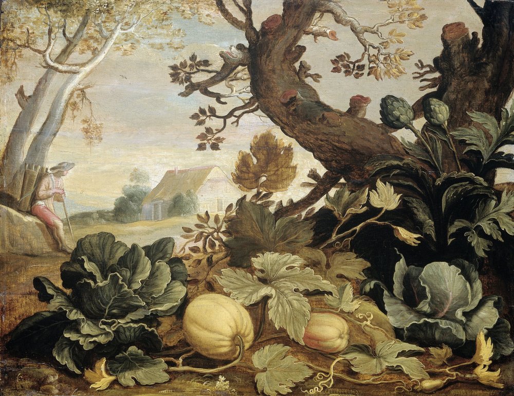 Paisagem com Frutas e Vegetais em primeiro plano de Abraham Bloemaert