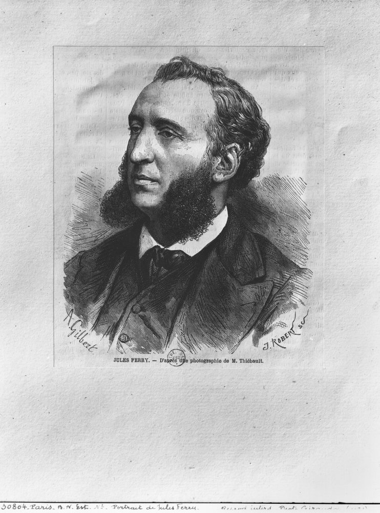 Retrato de Jules Ferry (1832-93) gravado por J. Robert de uma fotografia por M. Thiebault de Achille-Isidore Gilbert