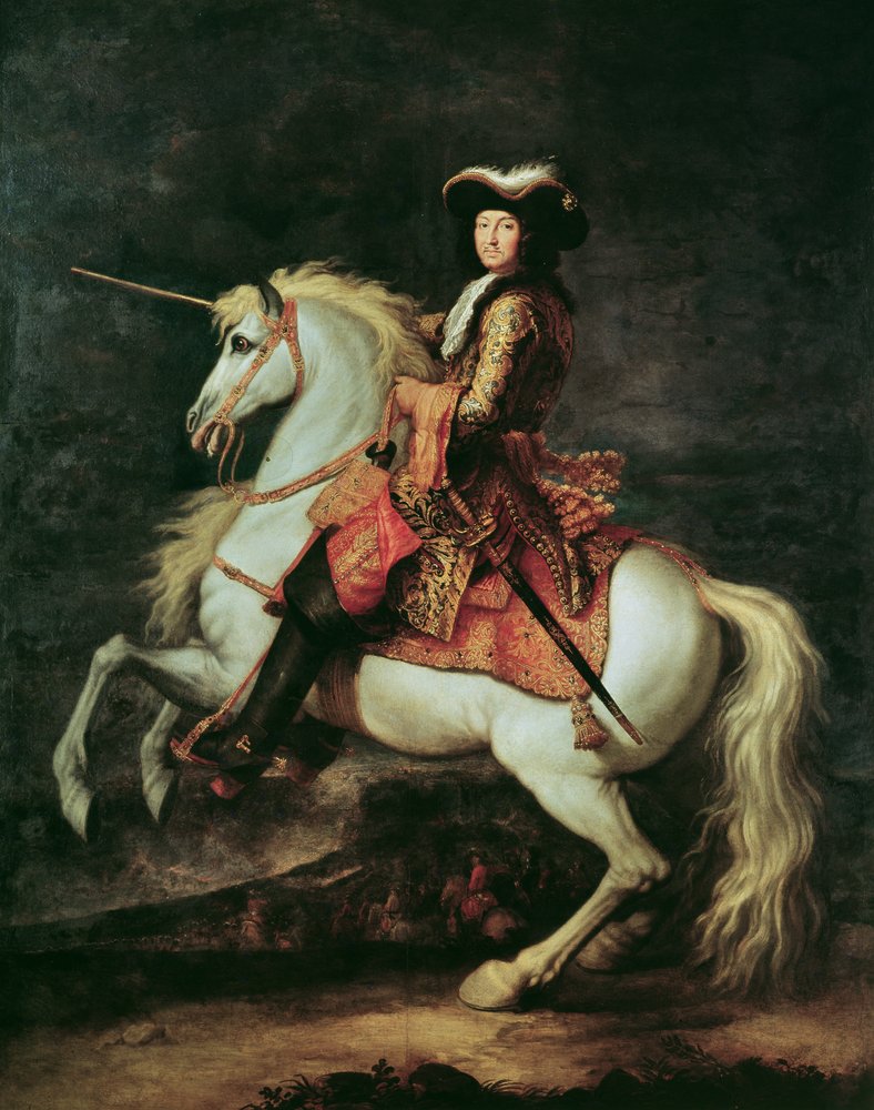 Retrato de Luís XIV a cavalo de Adam Frans van der Meulen