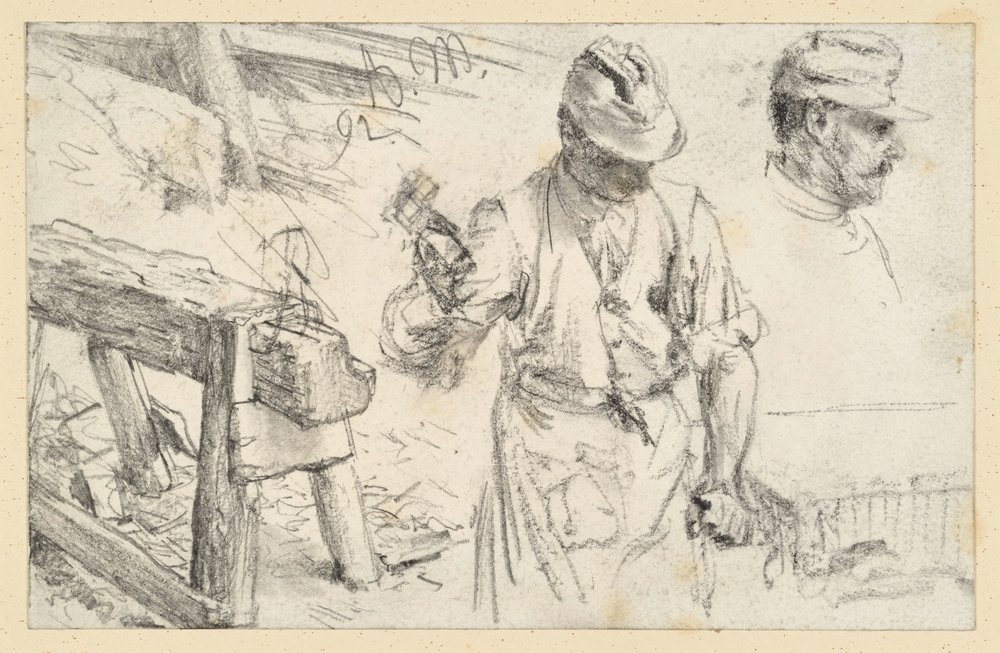 Canteiro a trabalhar, cavalete de oficina e detalhes de Adolph Menzel
