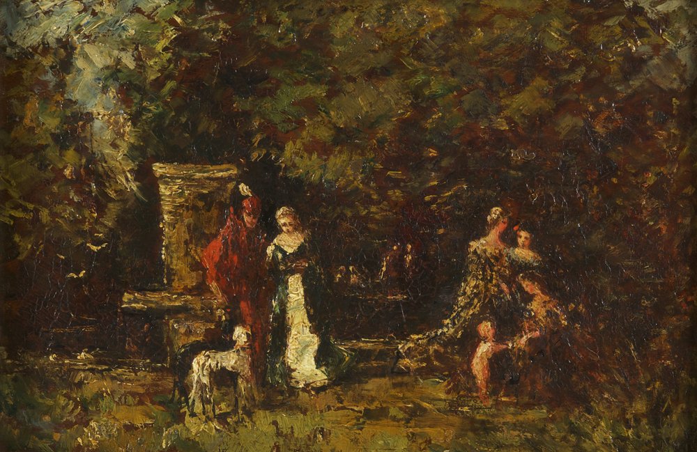 Figuras elegantes em uma clareira na floresta, c.1860-80 (óleo no painel) de Adolphe Joseph Thomas Monticelli