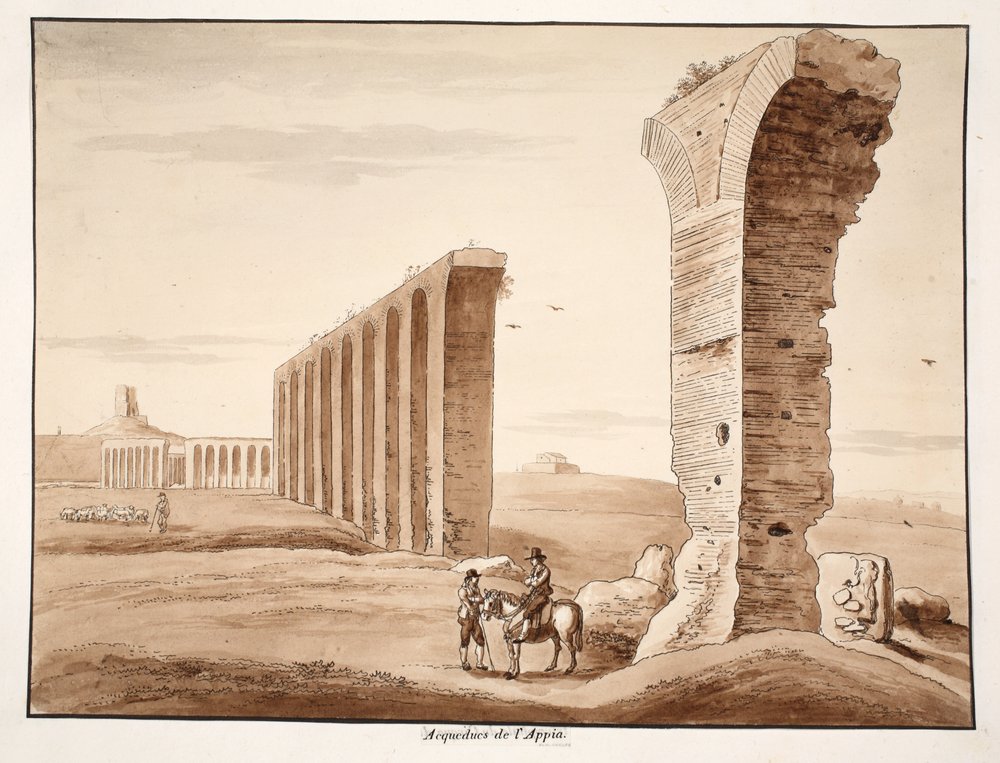 O Aqua Appia, 1833 (gravura com lavagem marrom) de Agostino Tofanelli