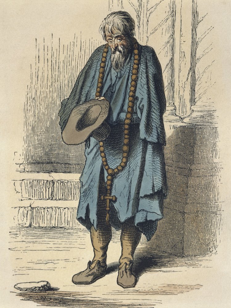 Mendigo, depois de Jacques Callot (1592-1635) gravado por Adrien Lavieille (1818-1862) (gravura a cores) de Albert Charles August Racinet