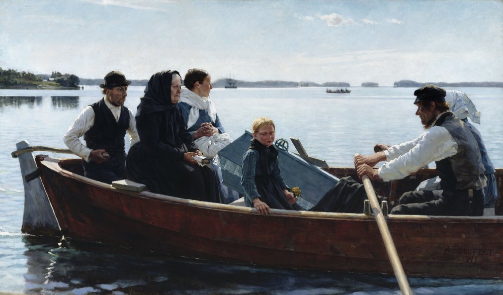 Criança está convivendo com o caixão da criança de Albert Gustaf Aristides Edelfelt