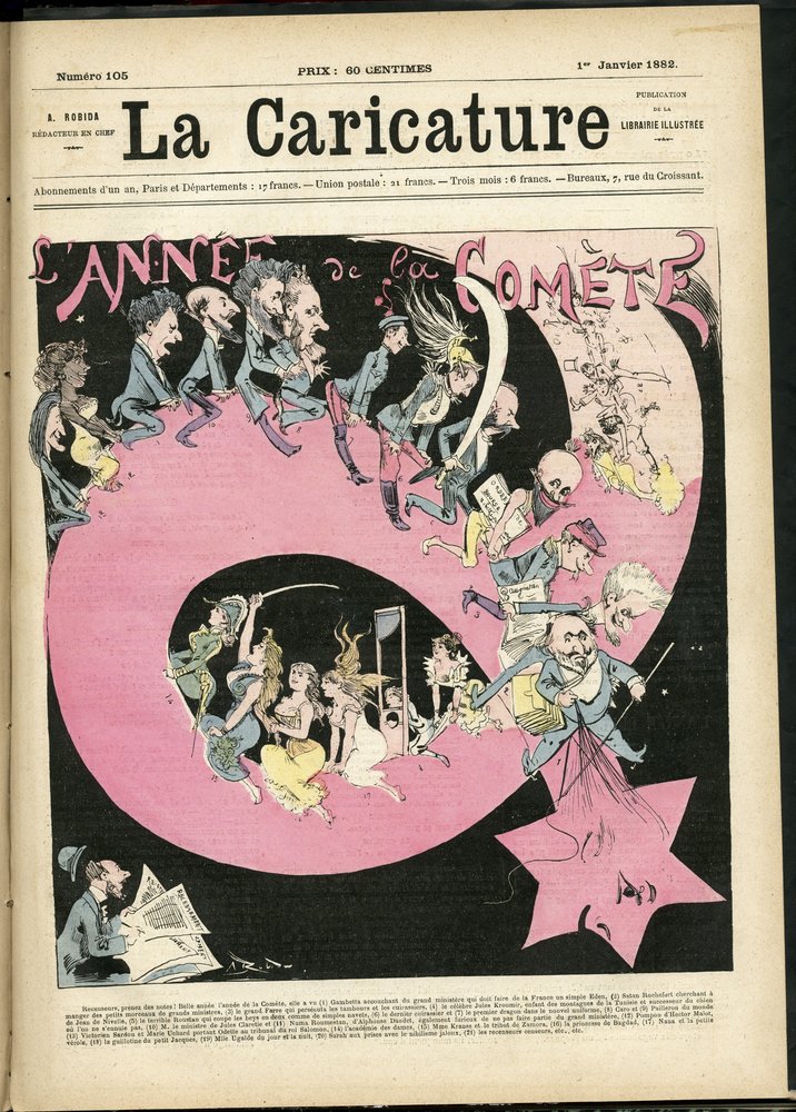 Ilustração de Albert Robida (1848-1926) para a capa de La Caricature (1880) de Albert Robida