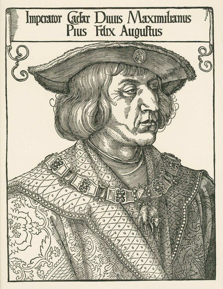 Imperador Maximiliano I, c.1519 (xilogravura) de Albrecht Dürer or Duerer