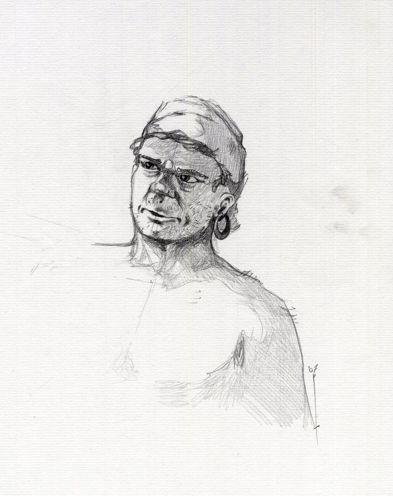 Retrato de um pirata (corsário) ou busto de um marinheiro. Desenho de Alessandro Lonati. de Alessandro Lonati