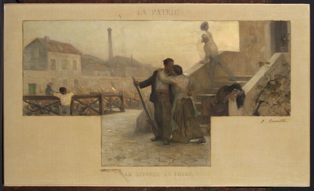 Esboço da sala de casamentos da Câmara Municipal de Arcueil-Cachan: La Patrie - la défense du foyer de Alfred-Henri Bramtot