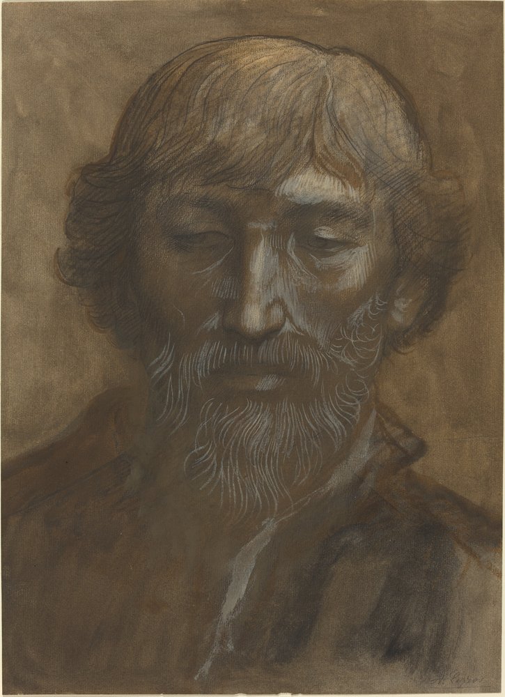 Cabeça de um homem, rosto cheio. de Alphonse Legros