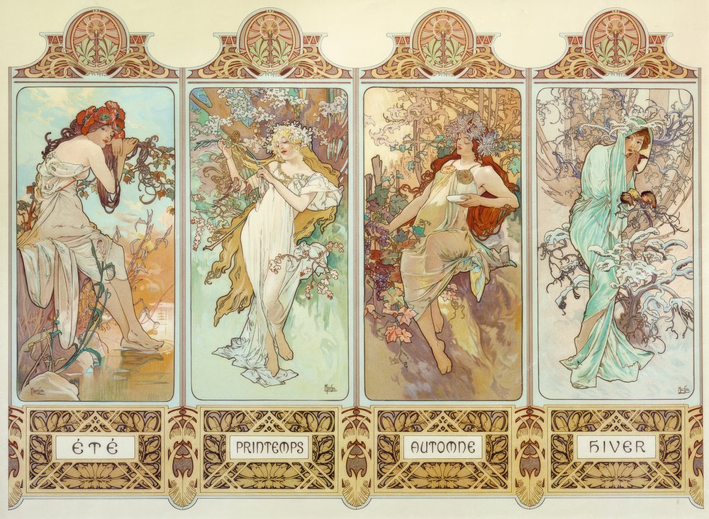 Alphonse Mucha 【四季】フルセット As quatro estações | Alphonse Mucha | Impressão de arte