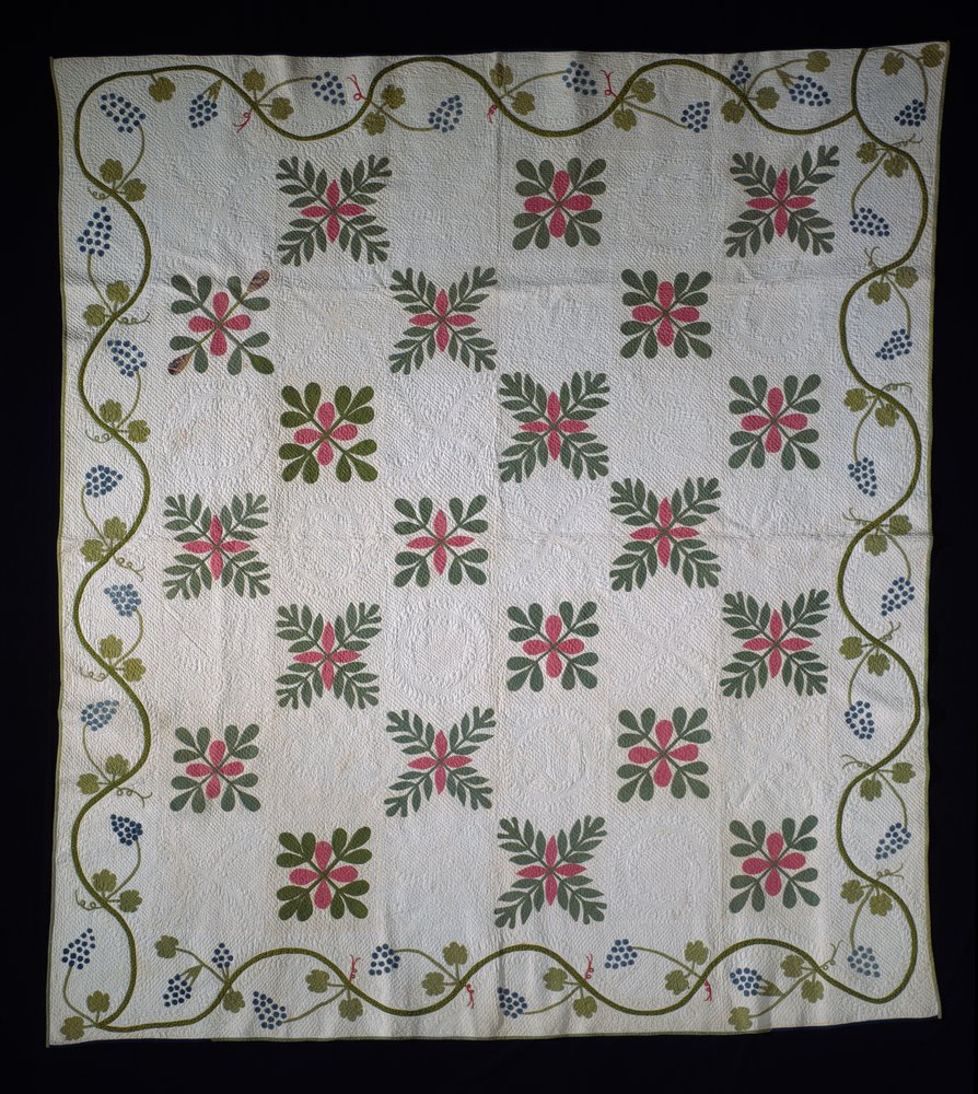 Edredão de apliques de superfície, c.1850-70 (algodão) de American School