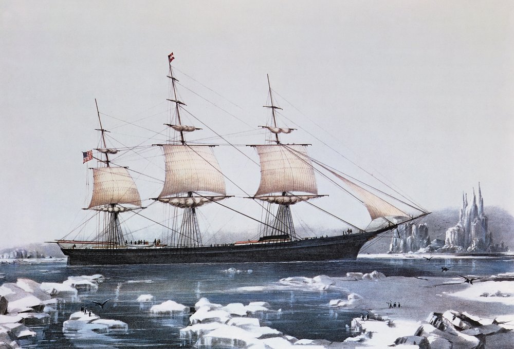 Clipper Ship Red Jacket no gelo do cabo Horn em sua passagem da Austrália para Liverpool, publicado pela Currier und Ives, 1854 de American School