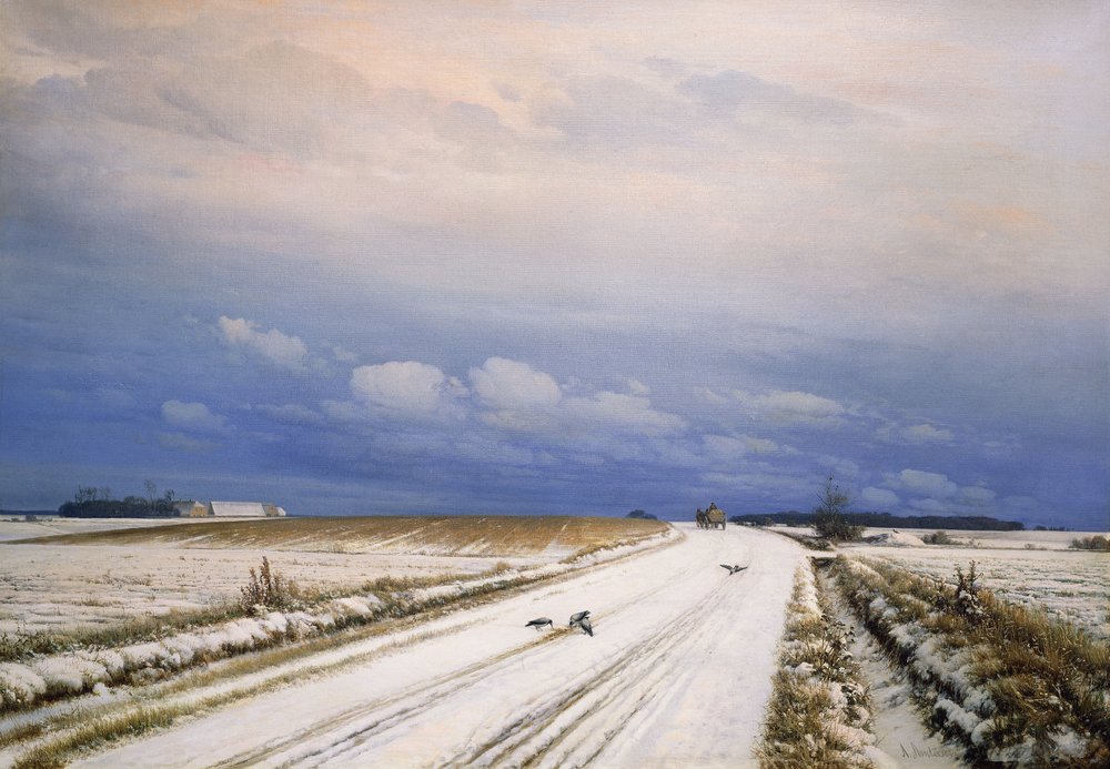 Paisagem de inverno com cavalo e carroça de Anders Andersen-Lundby