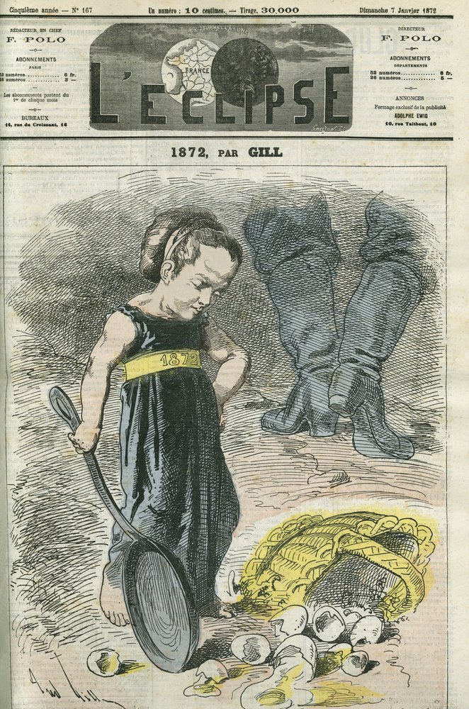 1872, uma menina olha para o seu cesto de fendas. Capa em "L