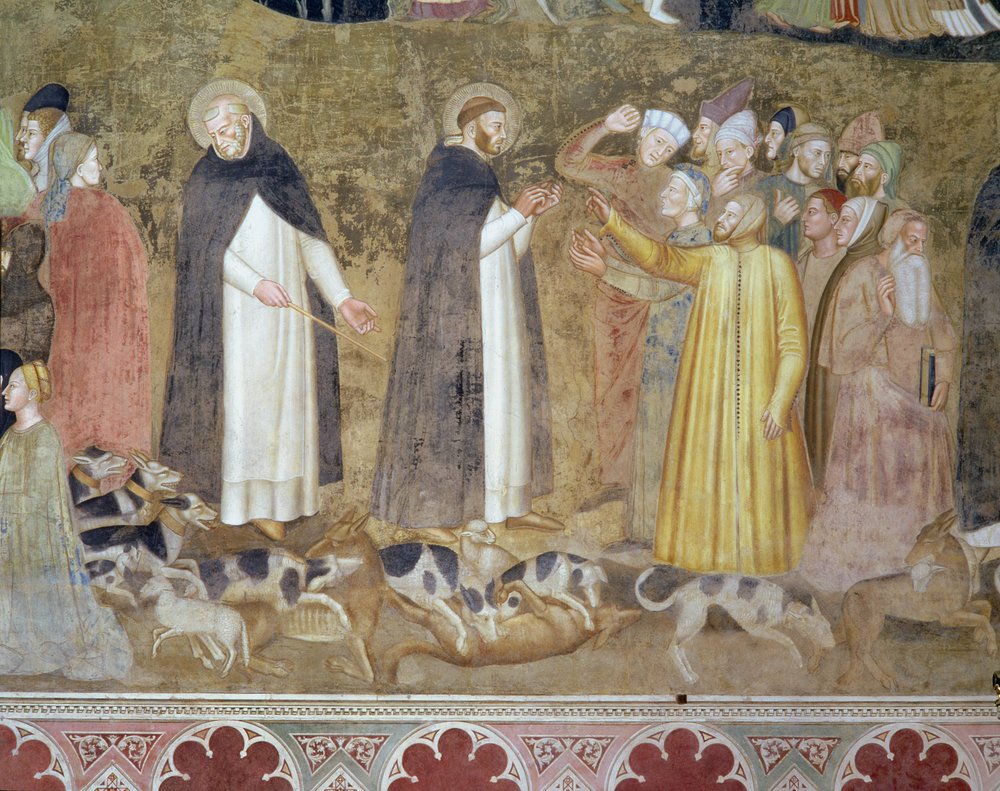 A Igreja Militante e Triunfante, pormenor dos hereges, da Capela Espanhola, c. 1369 de Andrea di Bonaiuto