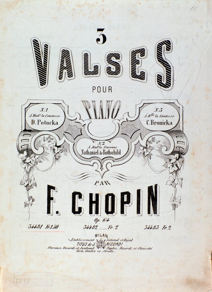 Frontispice da partitura para "3 valsas para piano" de Frederic Chopin (1810-1849) Coleção Privada do século XIX de Anonymous Anonymous