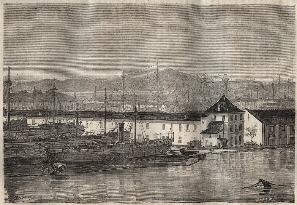 A bagne de Toulon no século XIX. Gravura em "Histoire des bagnes depuis leur création à nos jours" (1877) de Pierre Zaccone (1817-1895) (Colonia Penale - colônia penal) Coleção particular. de Anonymous Anonymous