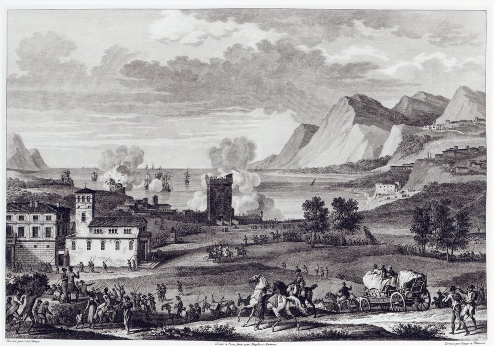 Libertação da Córsega, 20 de outubro de 1796, gravado por Jean Duplessi-Bertaux (1747-1819) de Antoine Charles Horace Vernet