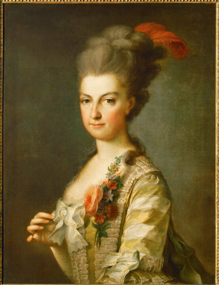 A arquiduquesa Marie-Christine num vestido de seda às riscas (pintura sobre tela) de Anton Graff