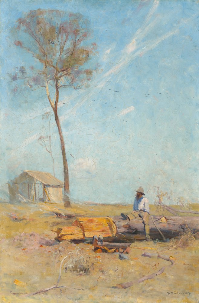 A cabana do seletor (Whelan no log) de Arthur Streeton