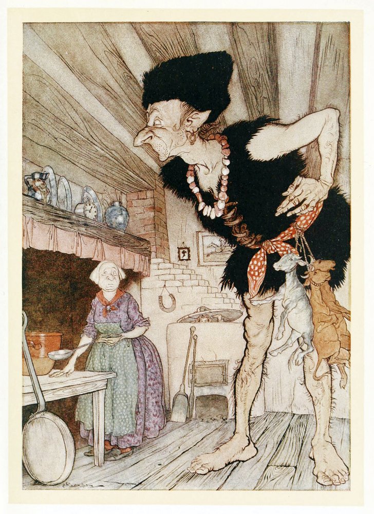 Fee-Fi-Fo-Fum, cheira-me a sangue de um inglês, de Contos de Fadas Ingleses, publicado em 1922 de Arthur Rackham