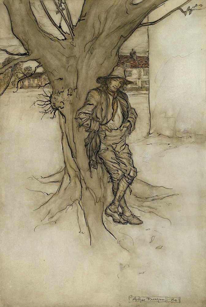 Rips filho, uma contraparte precisa de si mesmo, como ele subiu a montanha, 1904 (wc com caneta e tinta no papel) de Arthur Rackham