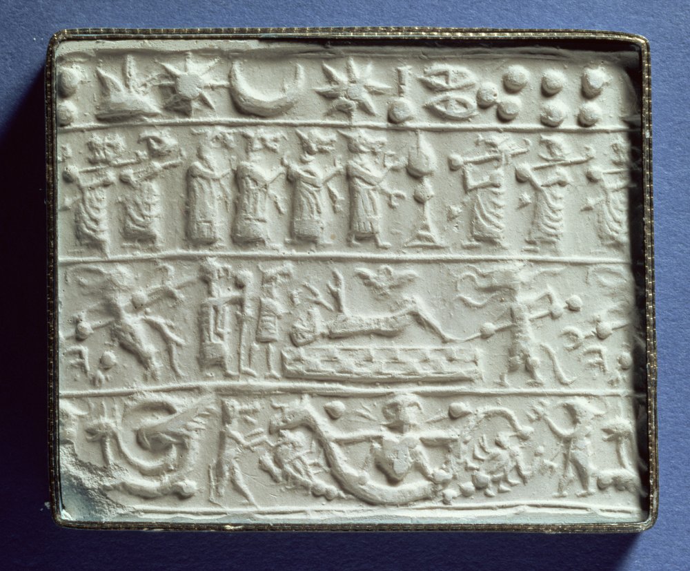 Impressão de selo cilíndrico, período neoassírio de Assyrian School