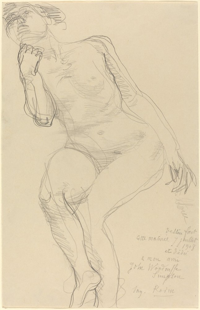 Nu feminino sentado inclinado para a esquerda de Auguste Rodin