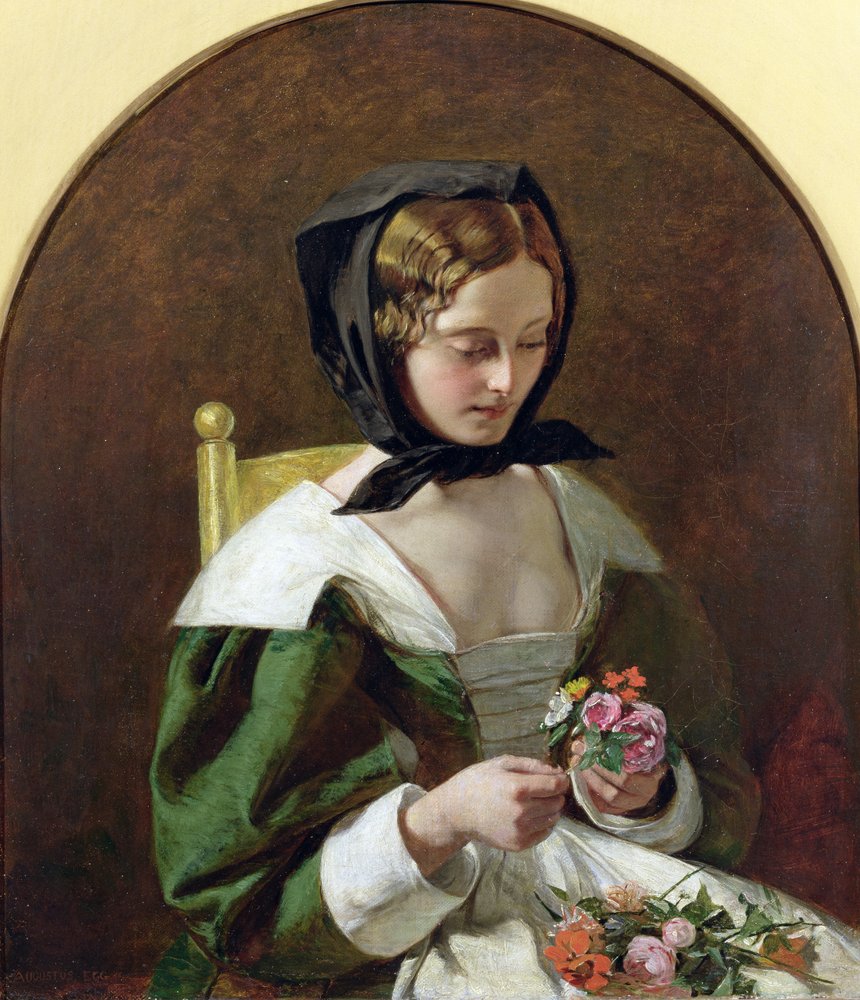 Menina fazendo um buquê de flores, 1849 de Augustus Leopold Egg