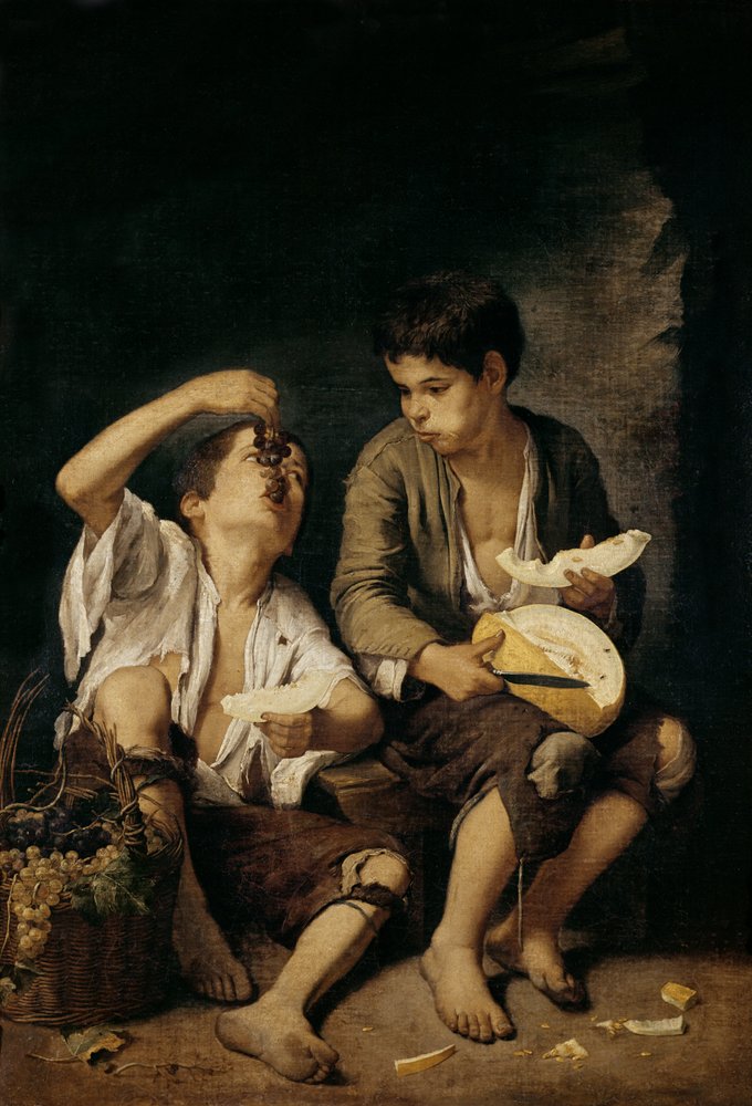 Duas crianças comendo um melão e uvas, 1645-46 de Bartolomé Esteban Murillo
