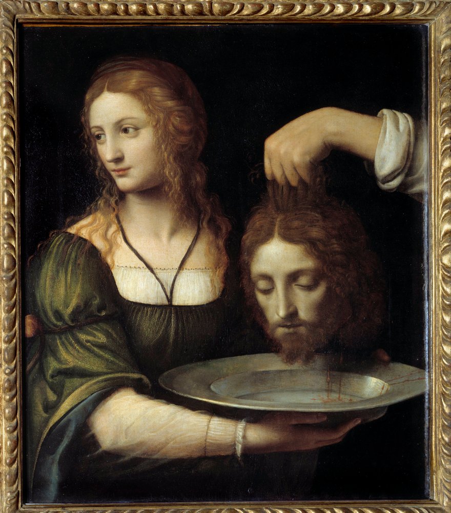 Salomé recebendo a cabeça de São João Batista Salomé é oferecida em uma bandeja a cabeça descolada de São João Batista que ela exigiu durante o banquete de Herodes Antipas e Herodiade. Pintura de Bernardino de Scapis conhecido como Bernardino Luini (14 de Bernardino Luini