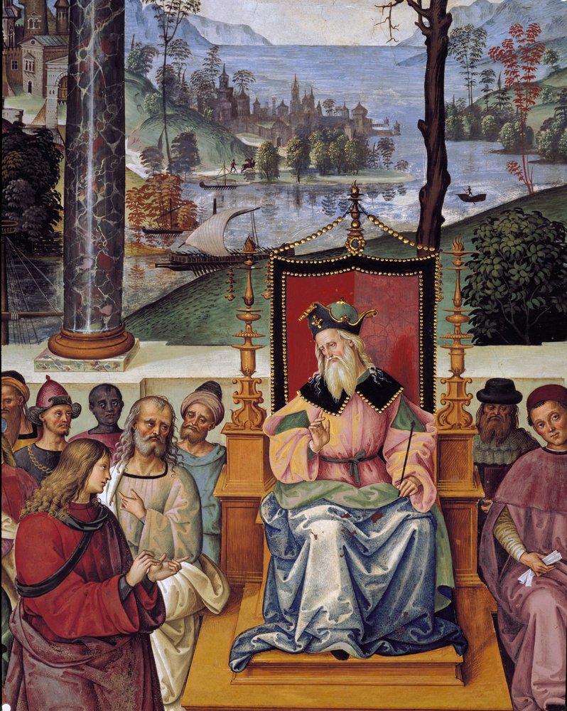 O Papa Pio II encontra o rei James I da Escócia. Detalhe da Vida do Papa Pio II (Fresco de Bernardino di Betto Pinturicchio