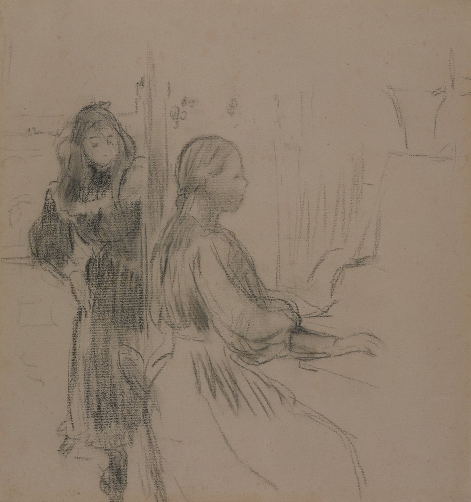 Estudo para La Musique, 1893 (carvão sobre papel avergoado) de Berthe Morisot