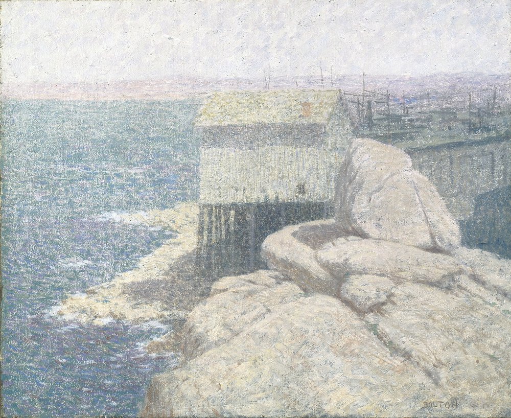 Aldeia piscatória chinesa, Monterey Bay, Califórnia (óleo sobre tela) de Bolton Coit Brown