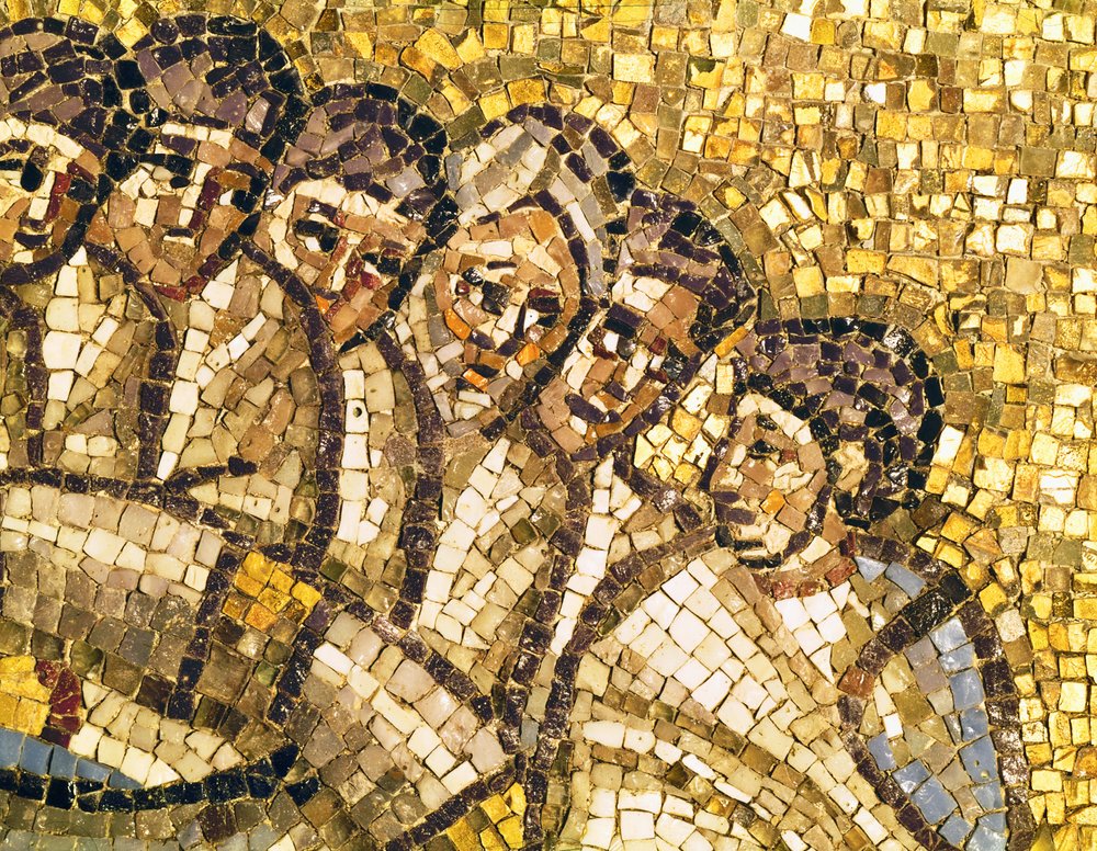 Rostos dos apóstolos, pormenor de "A Última Ceia", século VI (mosaico) de Byzantine School