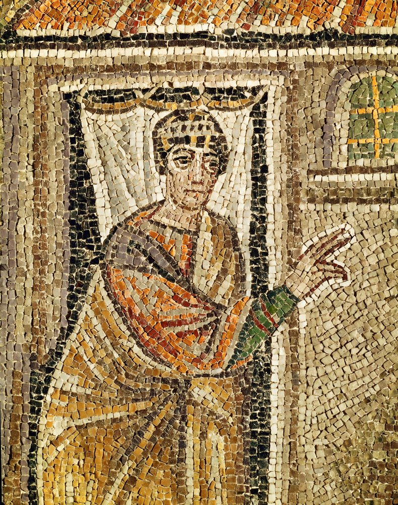 O porteiro, pormenor de "O porteiro reconhece São Pedro", século VI (mosaico) de Byzantine School