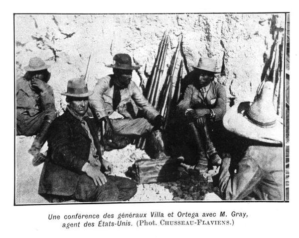Reunião do Generals Villa (c.1877-1923) Ortega e o representante americano, Sr. Gray de C. Chusseau-Flaviens