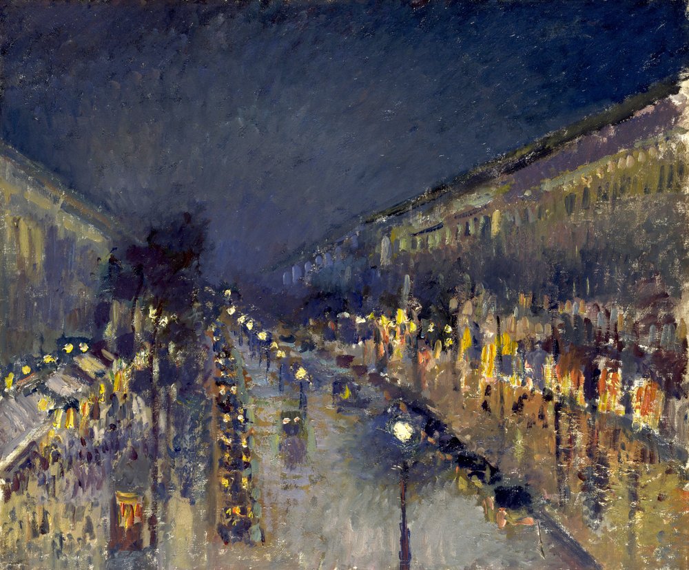 O Boulevard Montmartre à noite de Camille Jacob Pissarro