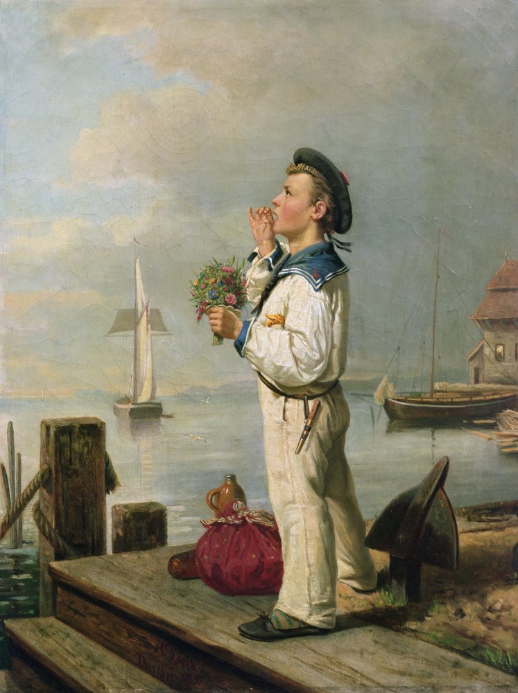 Pequeno marinheiro esperando no cais de Carl Julius Lorck