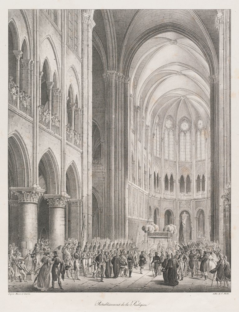 Restabelecimento da Igreja, início do 19
século (litho) de Charles Etienne Pierre Motte