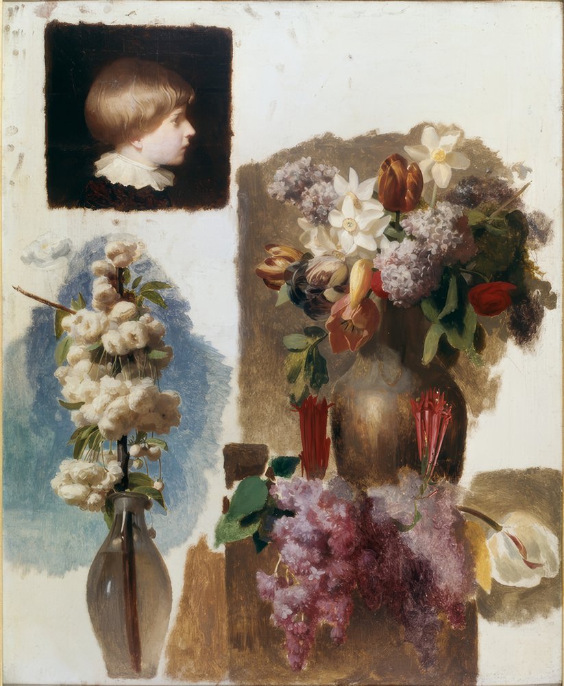 Flores e cabeça (estudo) de Charles Gleyre
