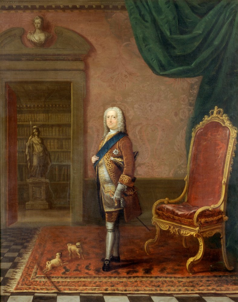 George II na Biblioteca do Palácio de S. Tiago c.1738 (óleo sobre tela) de Charles Phillips