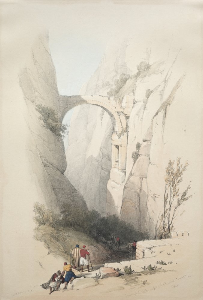 Arco triunfal cruzando a ravina que leva a Petra de David Roberts