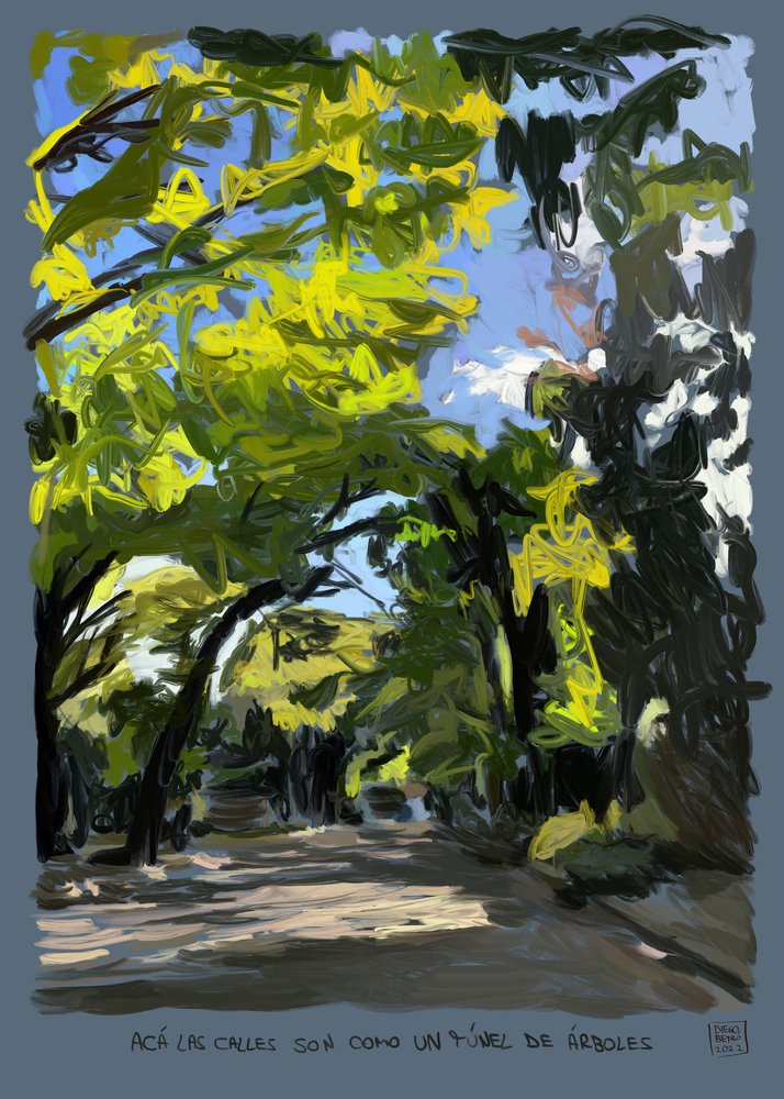 Túnel de árvores, 2022 (trabalho artístico digital realizado no iPad) de Diego Beyro