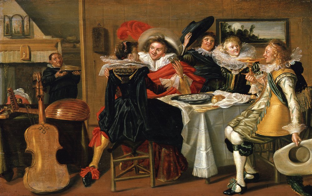 Interior com alegre grupo à mesa de Dirck Hals