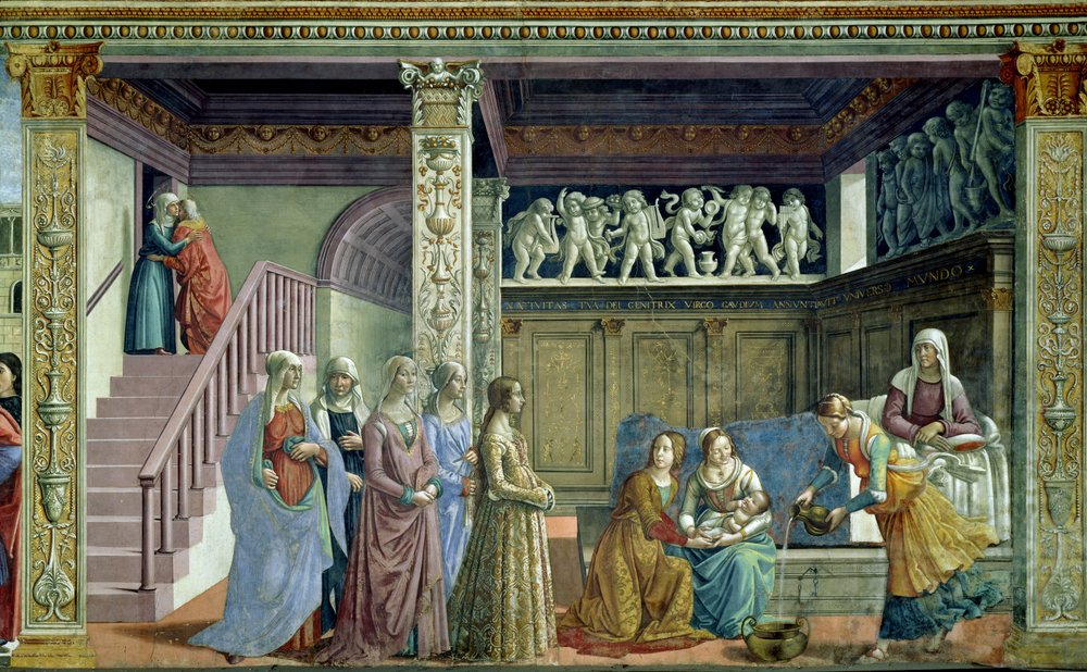O Nascimento da Virgem, 1486-90 (para detalhes, ver 124357) de Domenico Ghirlandaio